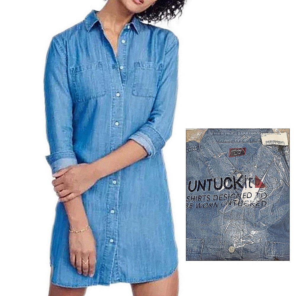 UNTUCKit Women's 100% Tencel Maraska Chambray Long Sleeve Shirt Dress Size 8 - Picture 4 of 11